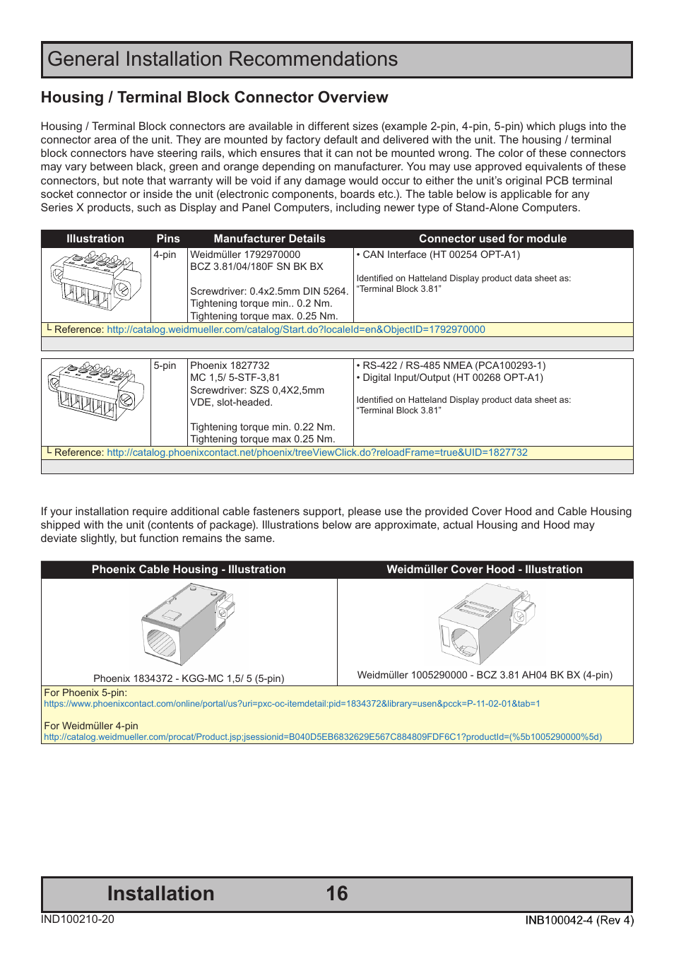 Housing / terminal block connector overview | Hatteland Display HT C02HI (Compact Entry Level) User Manual | Page 16 / 86