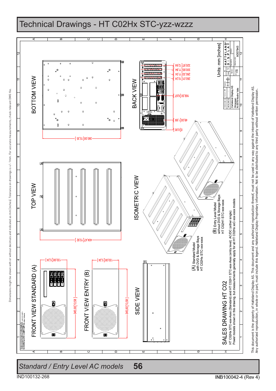 Technical drawings - ht c02hx stc-yzz-wzzz, Standard / entry level ac models | Hatteland Display HT C02HI (Compact Entry Level) User Manual | Page 56 / 86
