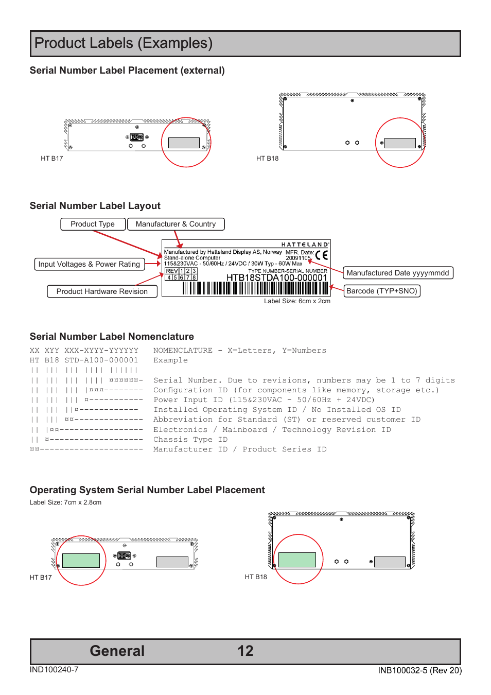 12 product labels (examples) general, Product labels (examples) | Hatteland Display HT B18 (Fanless) User Manual | Page 12 / 58