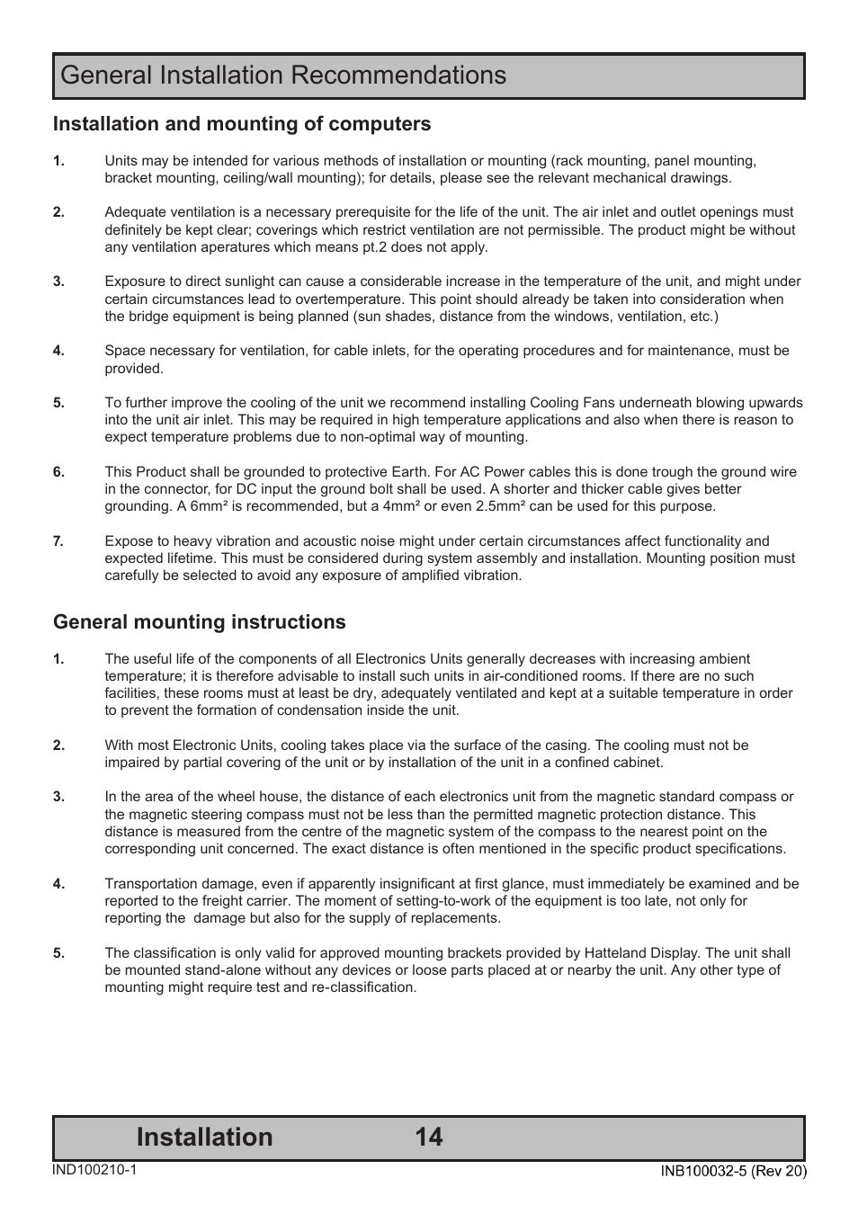 14 installation, General installation recommendations, Installation and mounting of computers | General mounting instructions | Hatteland Display HT B18 (Fanless) User Manual | Page 14 / 58