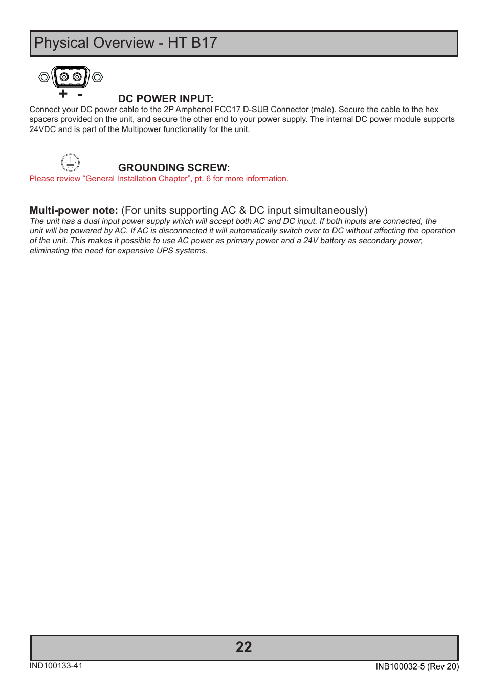 Physical overview - ht b17 22 | Hatteland Display HT B18 (Fanless) User Manual | Page 22 / 58