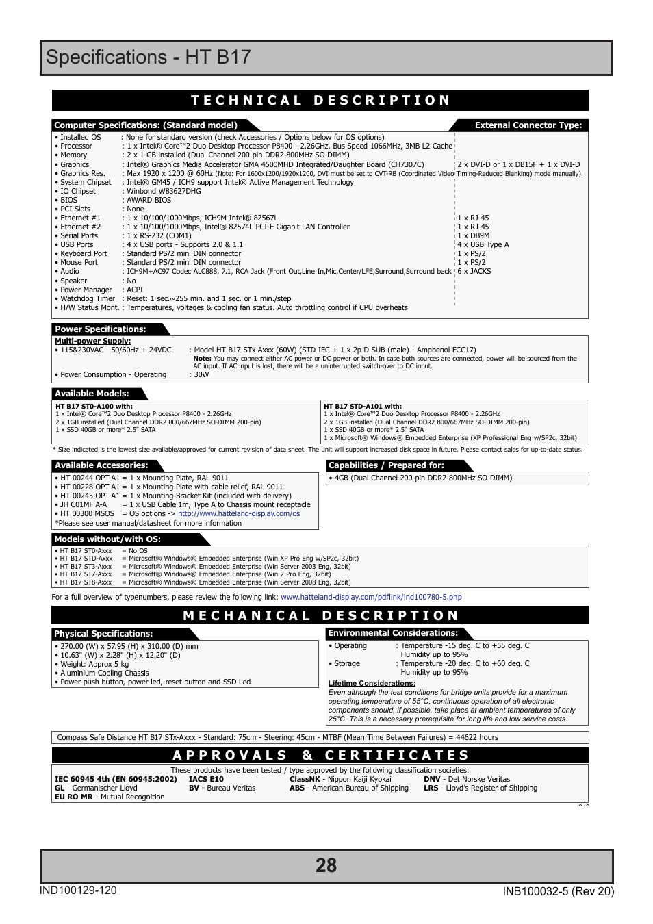 Specifications - ht b17, Specifications | Hatteland Display HT B18 (Fanless) User Manual | Page 28 / 58