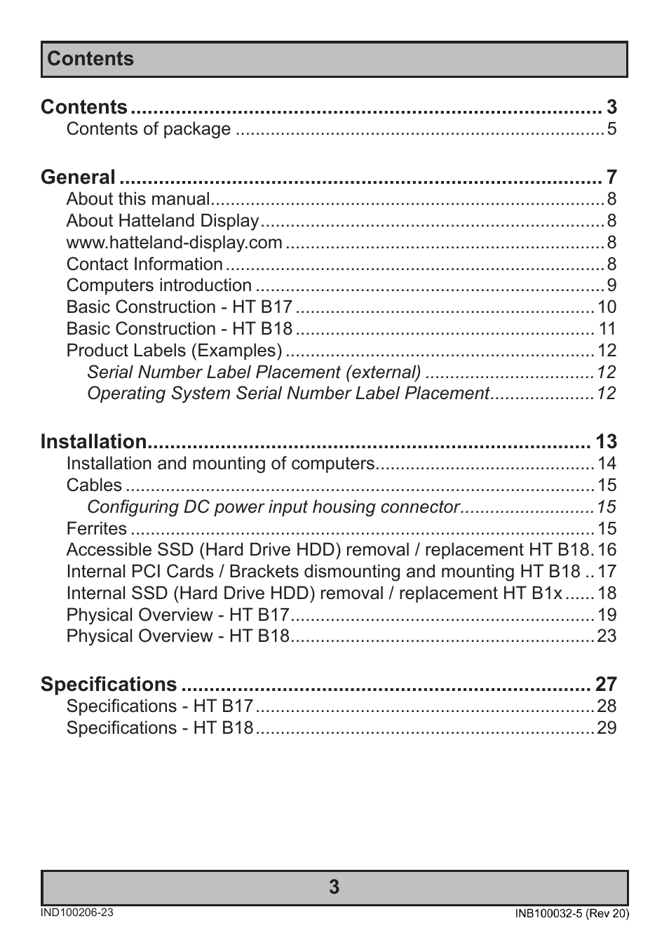 Hatteland Display HT B18 (Fanless) User Manual | Page 3 / 58