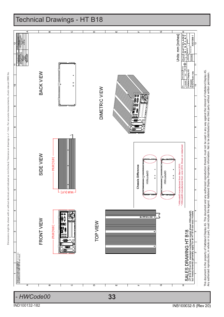 Dat a sheet, Technical drawings - ht b18, Hwcode00 | Compact fanless computer | Hatteland Display HT B18 (Fanless) User Manual | Page 33 / 58