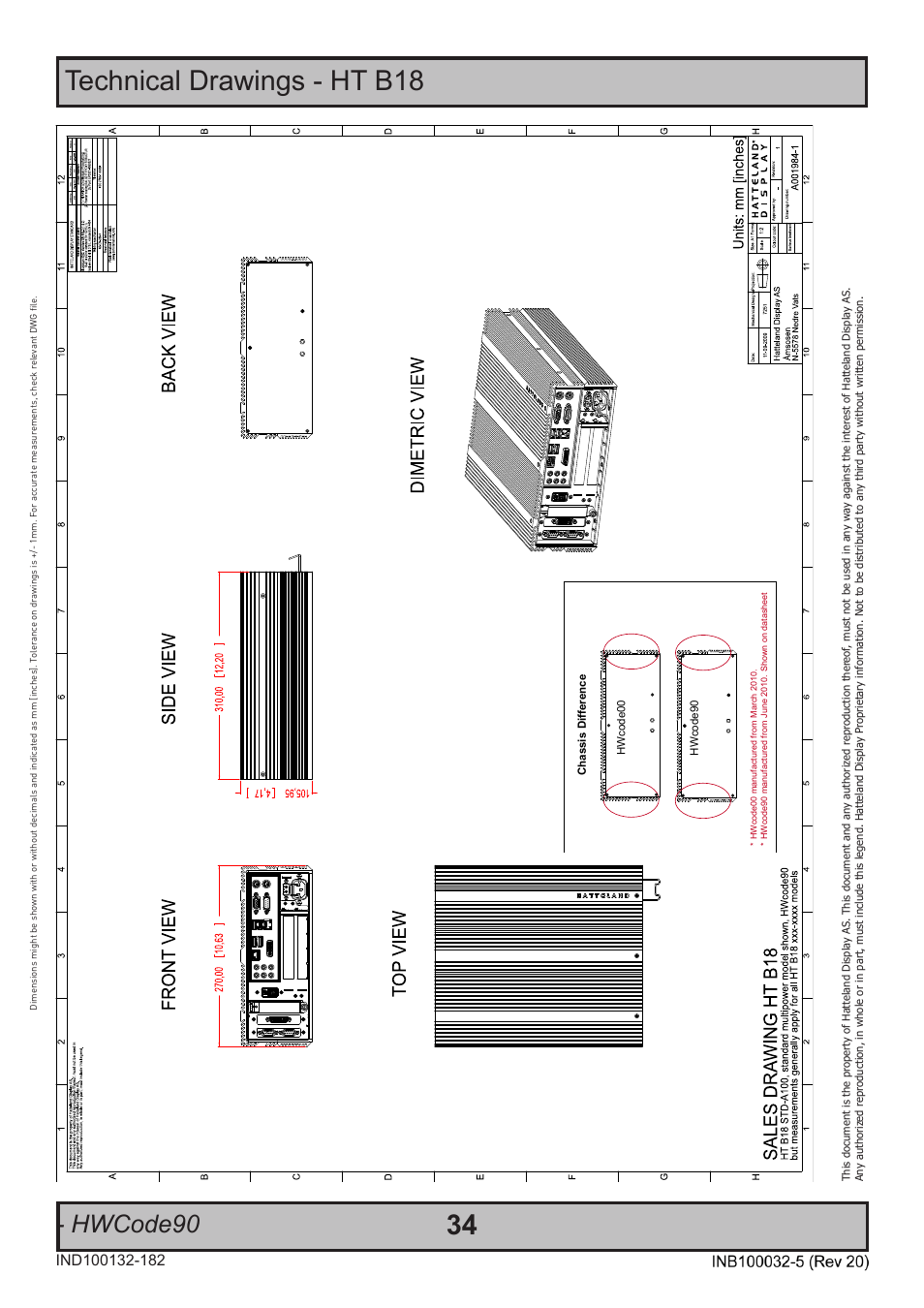 Dat a sheet, Technical drawings - ht b18 34, Hwcode90 | Compact fanless computer | Hatteland Display HT B18 (Fanless) User Manual | Page 34 / 58