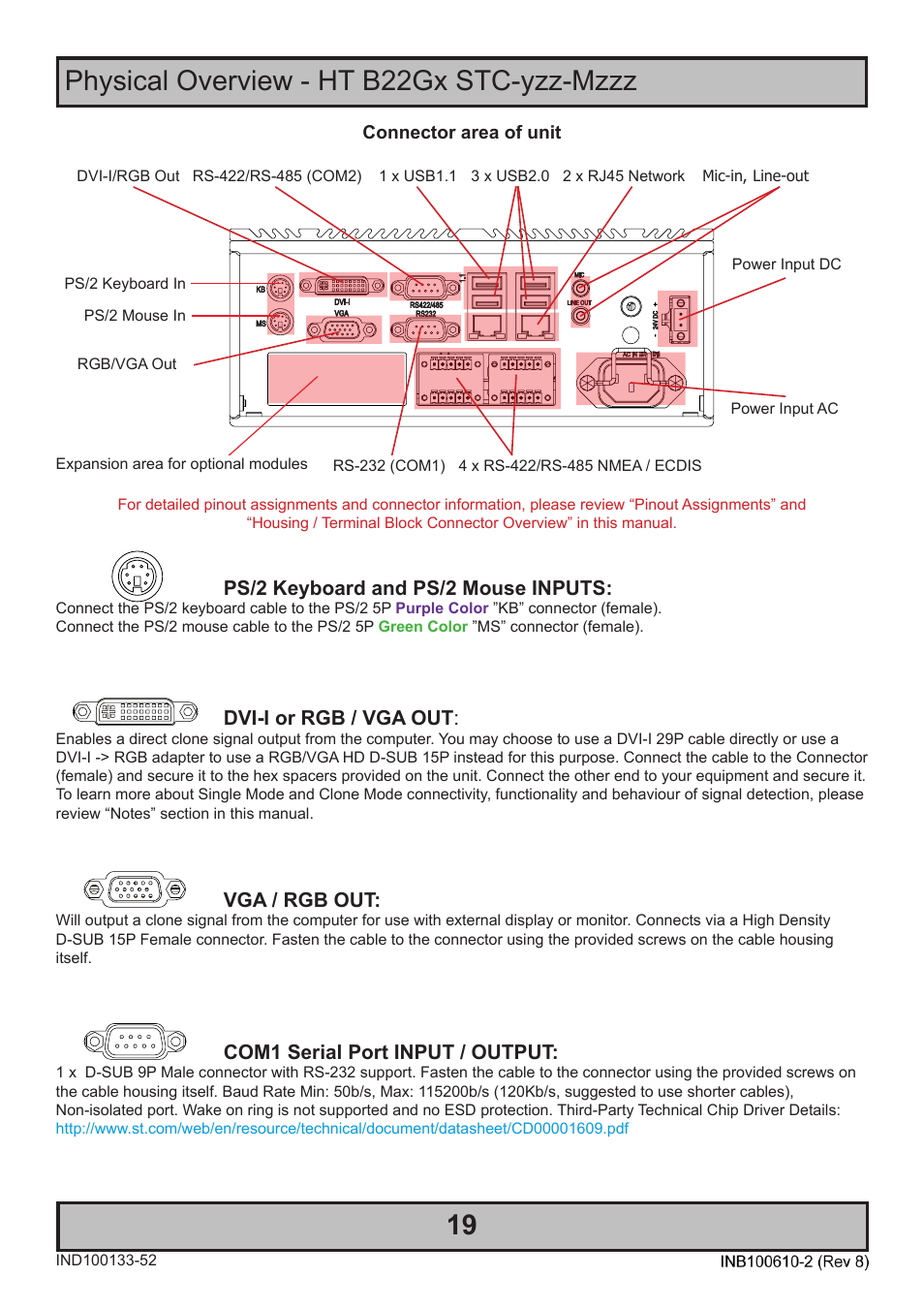 Physical overview - ht b22gx stc-yzz-mzzz 19 | Hatteland Display HT B22 (Fanless) User Manual | Page 19 / 66