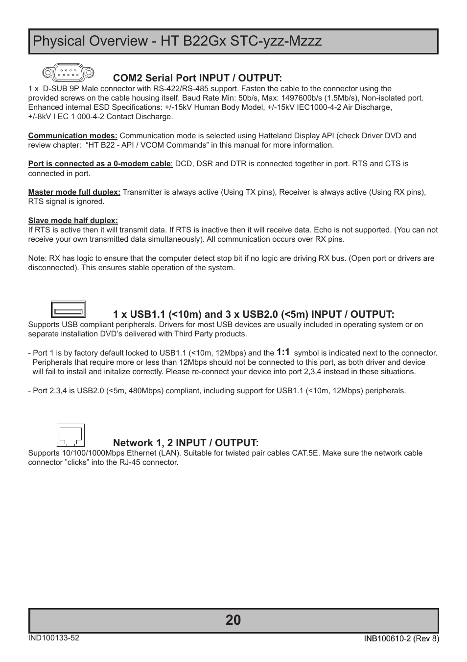 Physical overview - ht b22gx stc-yzz-mzzz 20 | Hatteland Display HT B22 (Fanless) User Manual | Page 20 / 66