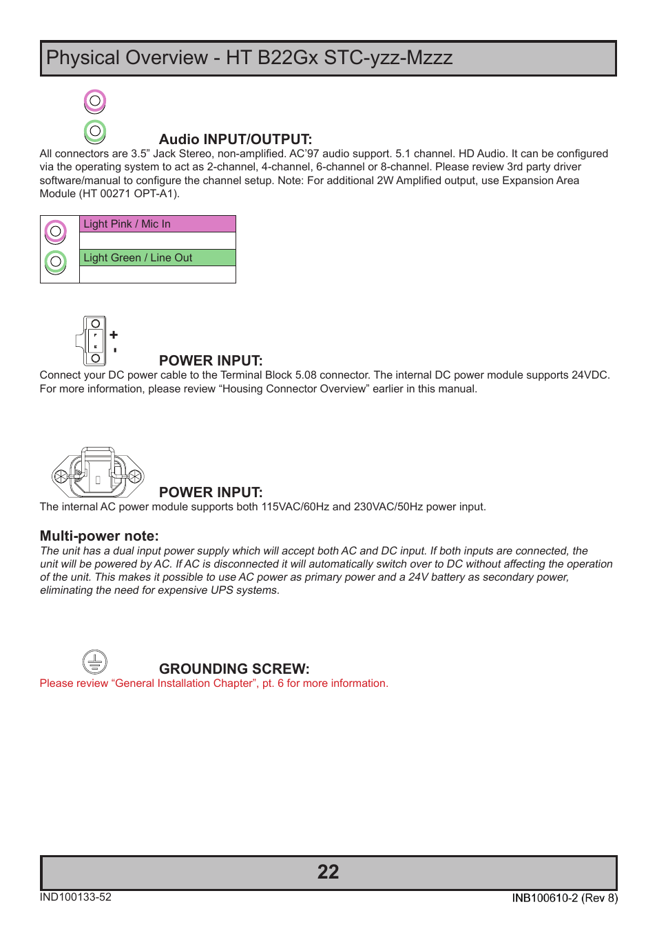 Physical overview - ht b22gx stc-yzz-mzzz 22 | Hatteland Display HT B22 (Fanless) User Manual | Page 22 / 66