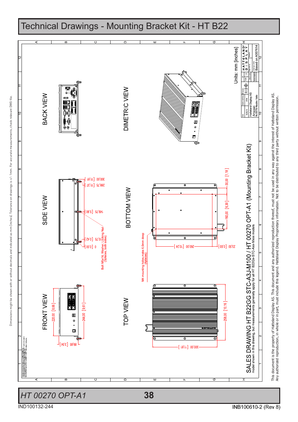 Technical drawings - mounting bracket kit - ht b22 | Hatteland Display HT B22 (Fanless) User Manual | Page 38 / 66