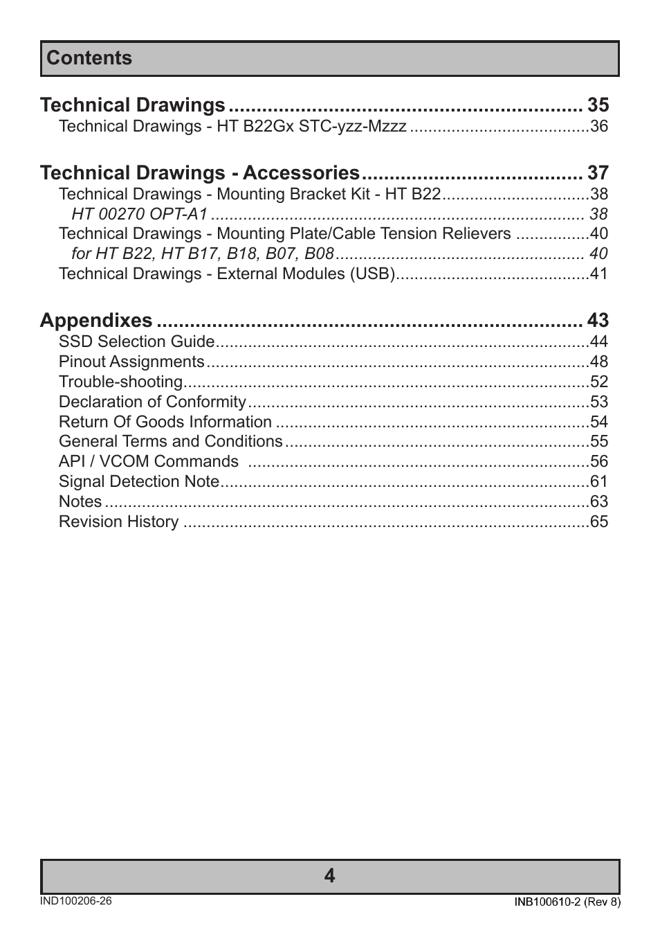 Contents 4, Technical drawings, Technical drawings - accessories | Appendixes | Hatteland Display HT B22 (Fanless) User Manual | Page 4 / 66