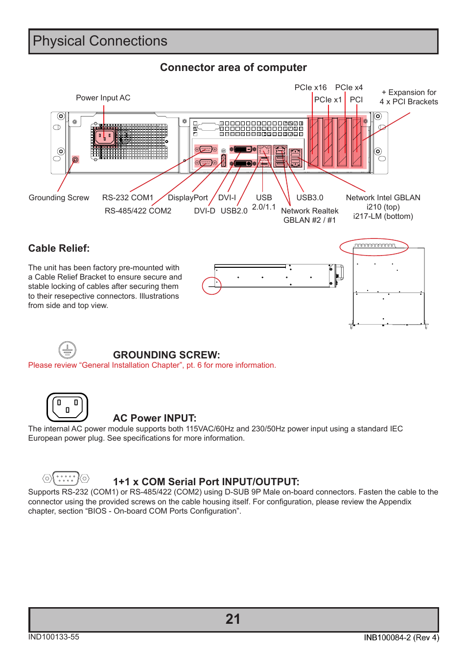 Physical connections 21, Connector area of computer | Hatteland Display HT 221 (2U Size) User Manual | Page 21 / 66