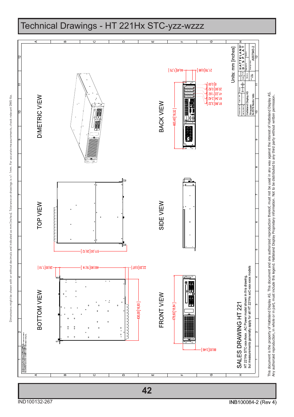 Technical drawings - ht 221hx stc-yzz-wzzz | Hatteland Display HT 221 (2U Size) User Manual | Page 42 / 66