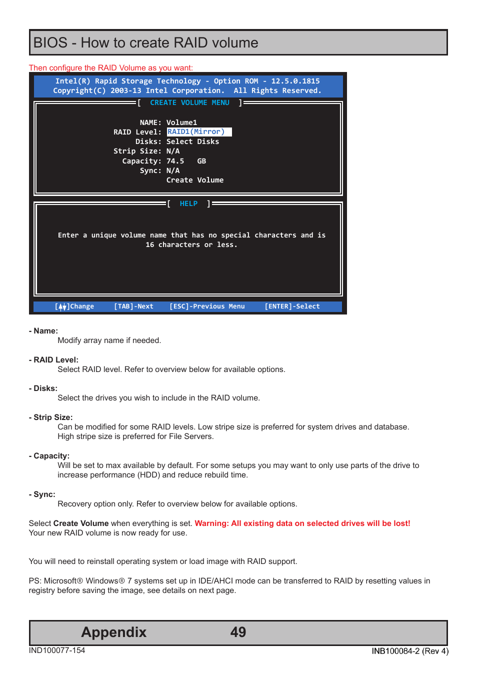 49 bios - how to create raid volume appendix | Hatteland Display HT 221 (2U Size) User Manual | Page 49 / 66