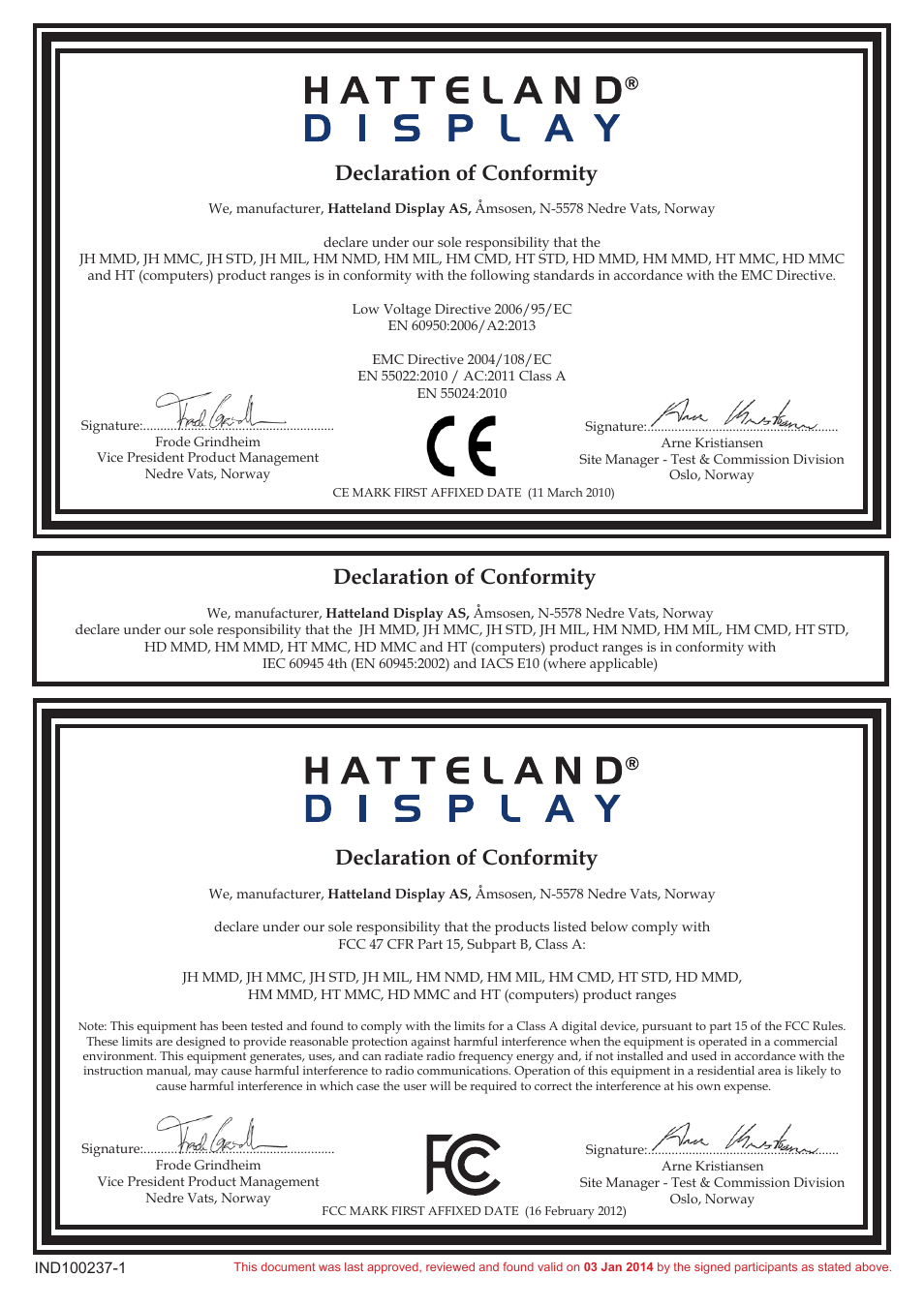 Declaration of conformity | Hatteland Display HM C01 (Rugged) User Manual | Page 45 / 52