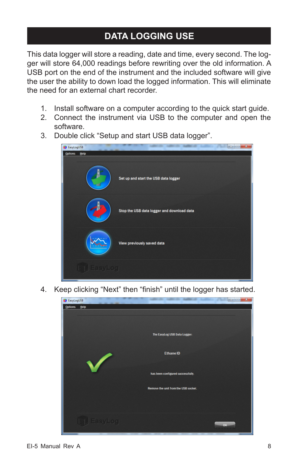 Data logging use | Heath Consultants EI-5 Ethane Gas Identifier User Manual | Page 11 / 23