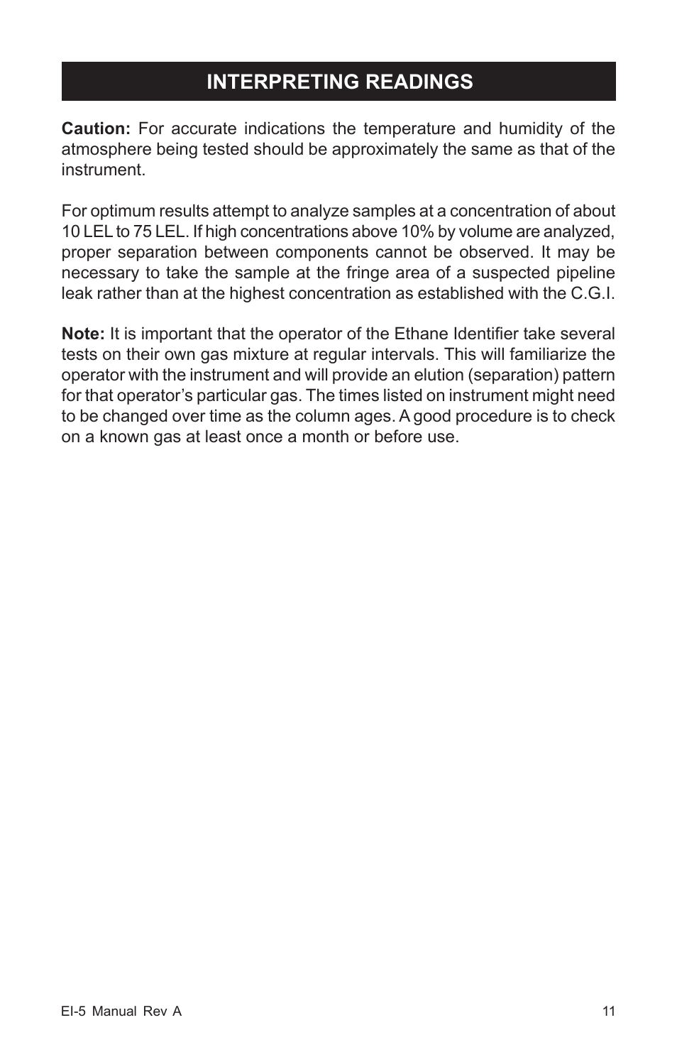 Interpreting readings | Heath Consultants EI-5 Ethane Gas Identifier User Manual | Page 14 / 23