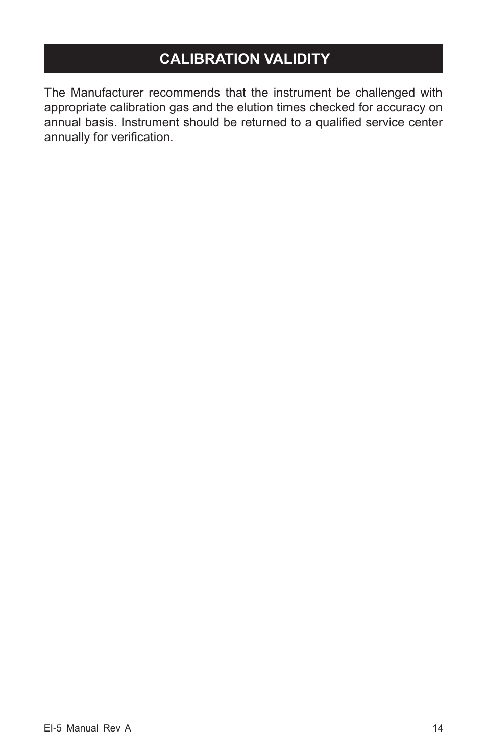 Calibration validity | Heath Consultants EI-5 Ethane Gas Identifier User Manual | Page 17 / 23