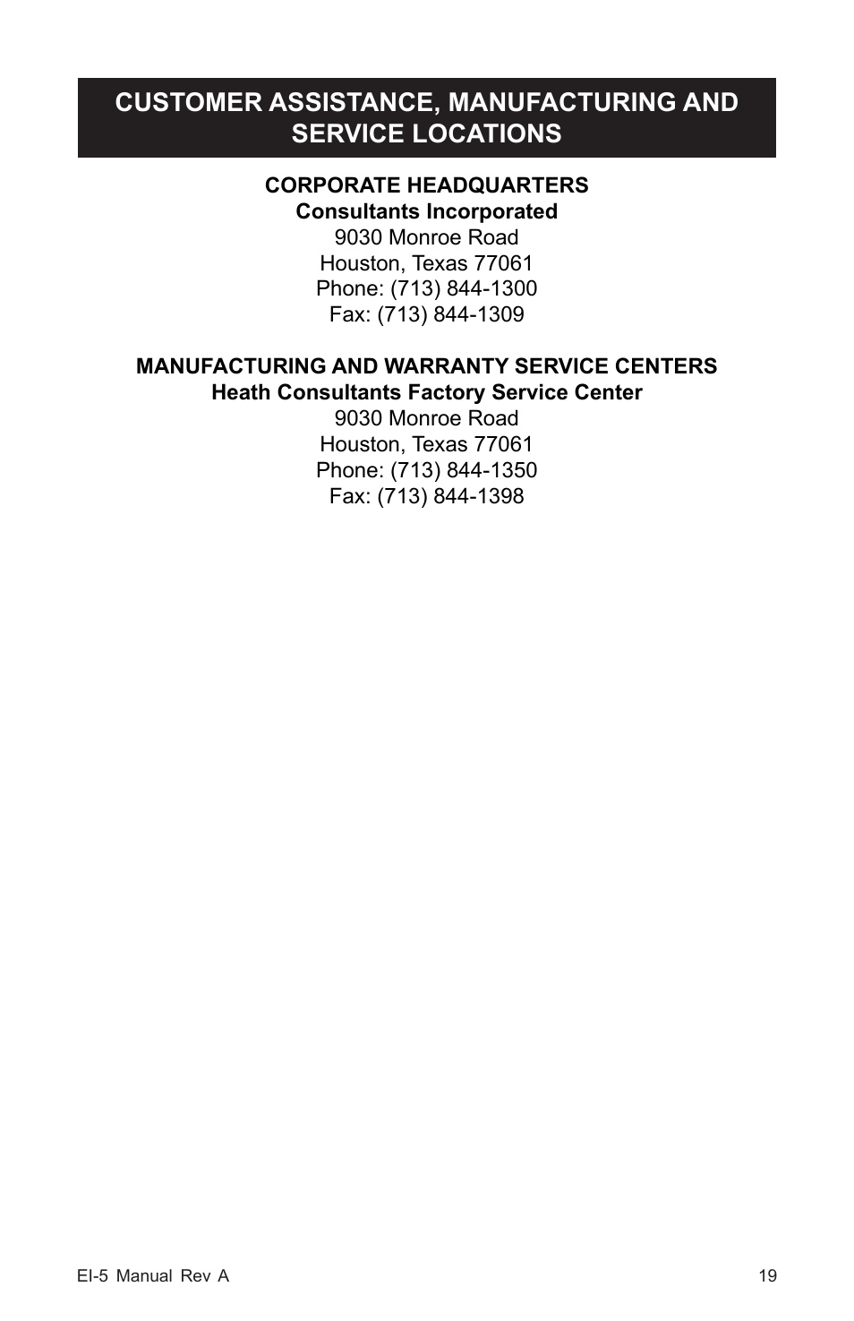 Heath Consultants EI-5 Ethane Gas Identifier User Manual | Page 22 / 23