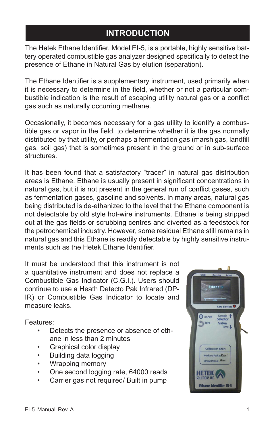 Introduction | Heath Consultants EI-5 Ethane Gas Identifier User Manual | Page 4 / 23