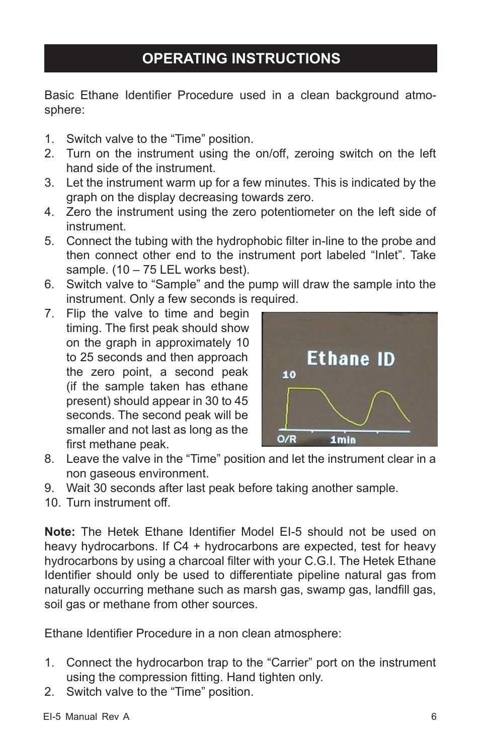 Operating instructions | Heath Consultants EI-5 Ethane Gas Identifier User Manual | Page 9 / 23