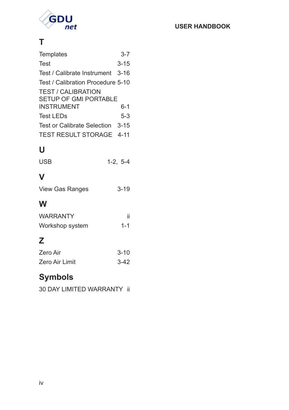 Symbols | Heath Consultants Gas Delivery Unit (GDUnet) User Manual | Page 108 / 109