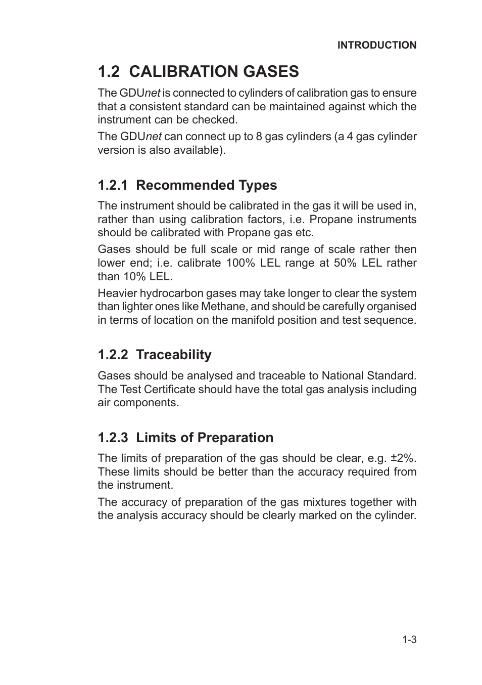 2 calibration gases, 1 recommended types, 2 traceability | 3 limits of preparation | Heath Consultants Gas Delivery Unit (GDUnet) User Manual | Page 19 / 109