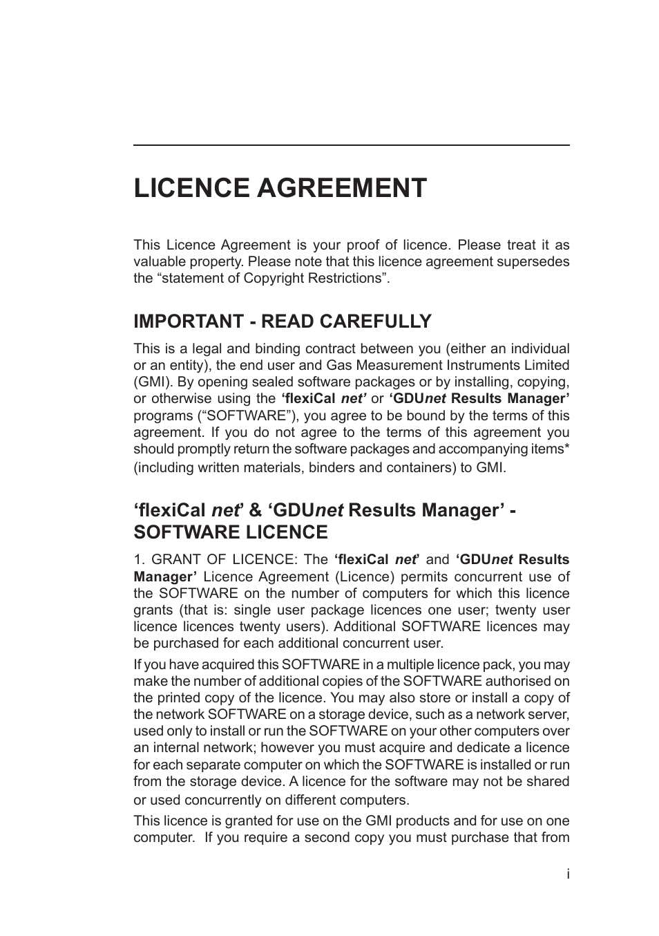 Licence agreement, Important - read carefully | Heath Consultants Gas Delivery Unit (GDUnet) User Manual | Page 3 / 109