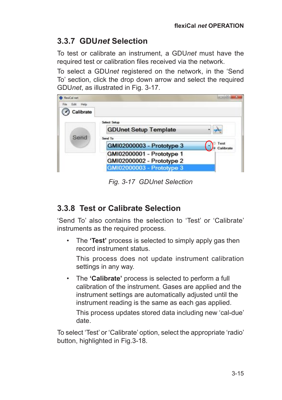 7 gdu net selection, 8 test or calibrate selection | Heath Consultants Gas Delivery Unit (GDUnet) User Manual | Page 43 / 109