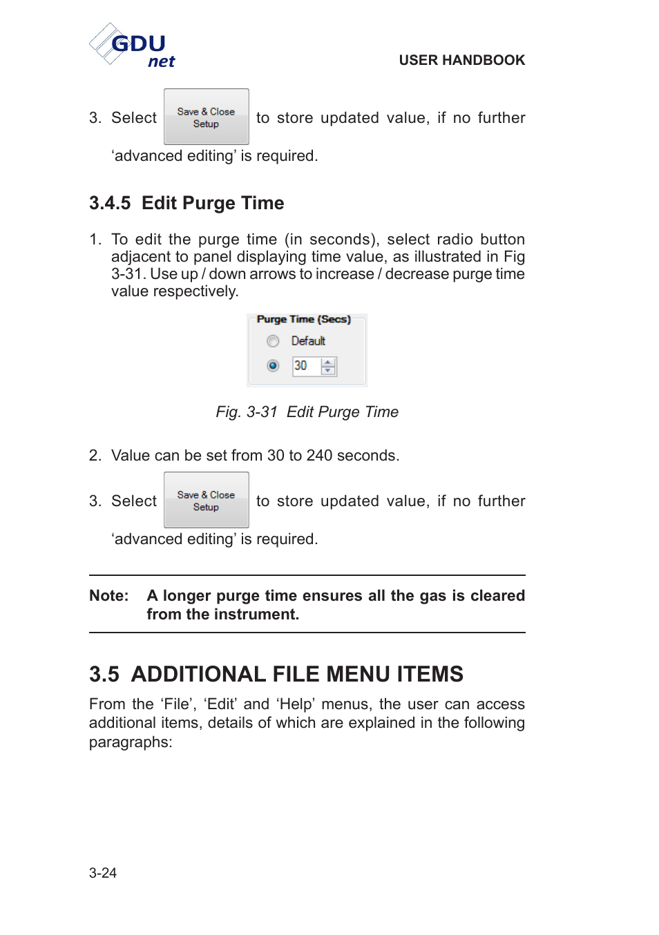 5 additional file menu items, 5 edit purge time | Heath Consultants Gas Delivery Unit (GDUnet) User Manual | Page 52 / 109