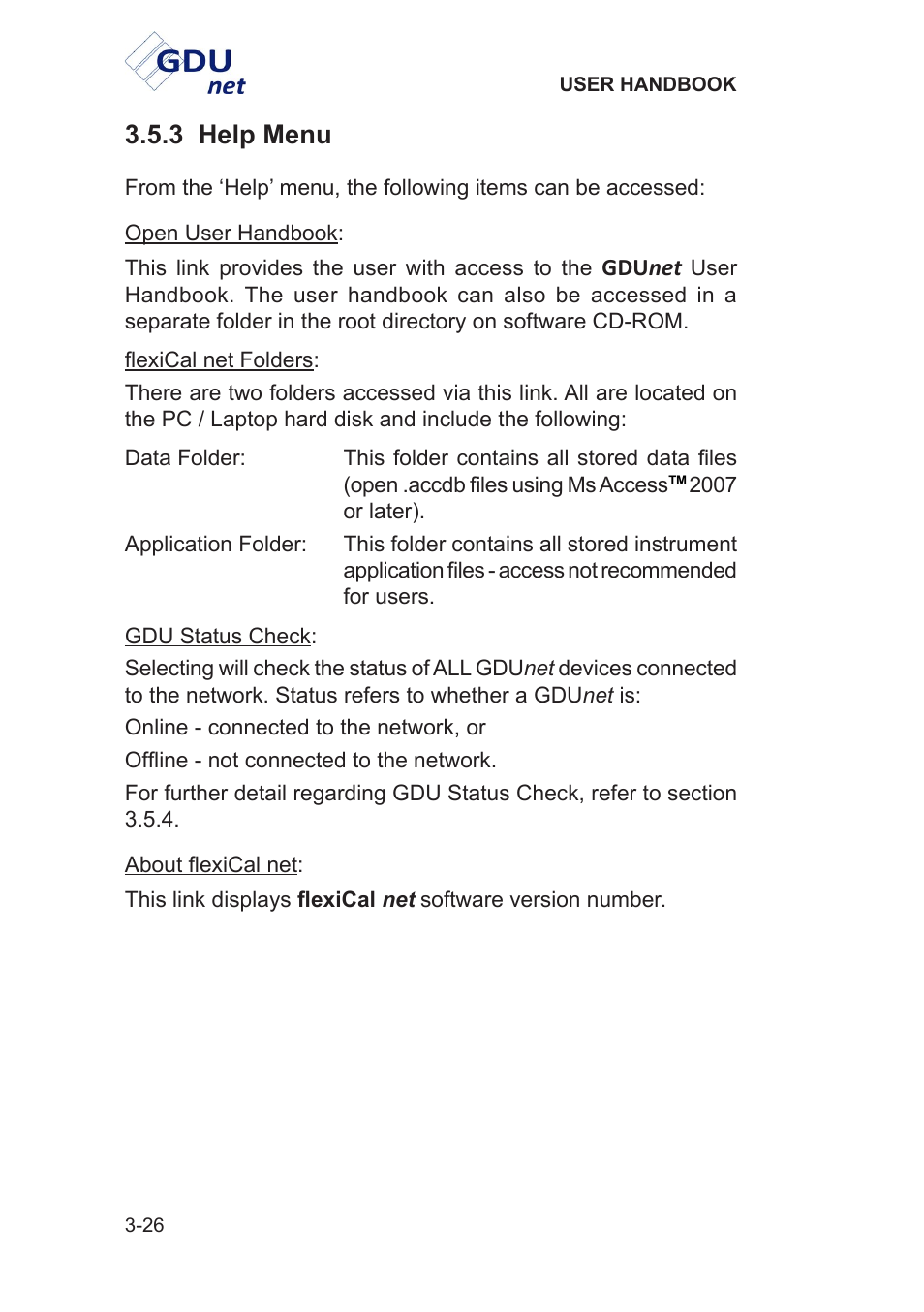 3 help menu | Heath Consultants Gas Delivery Unit (GDUnet) User Manual | Page 54 / 109