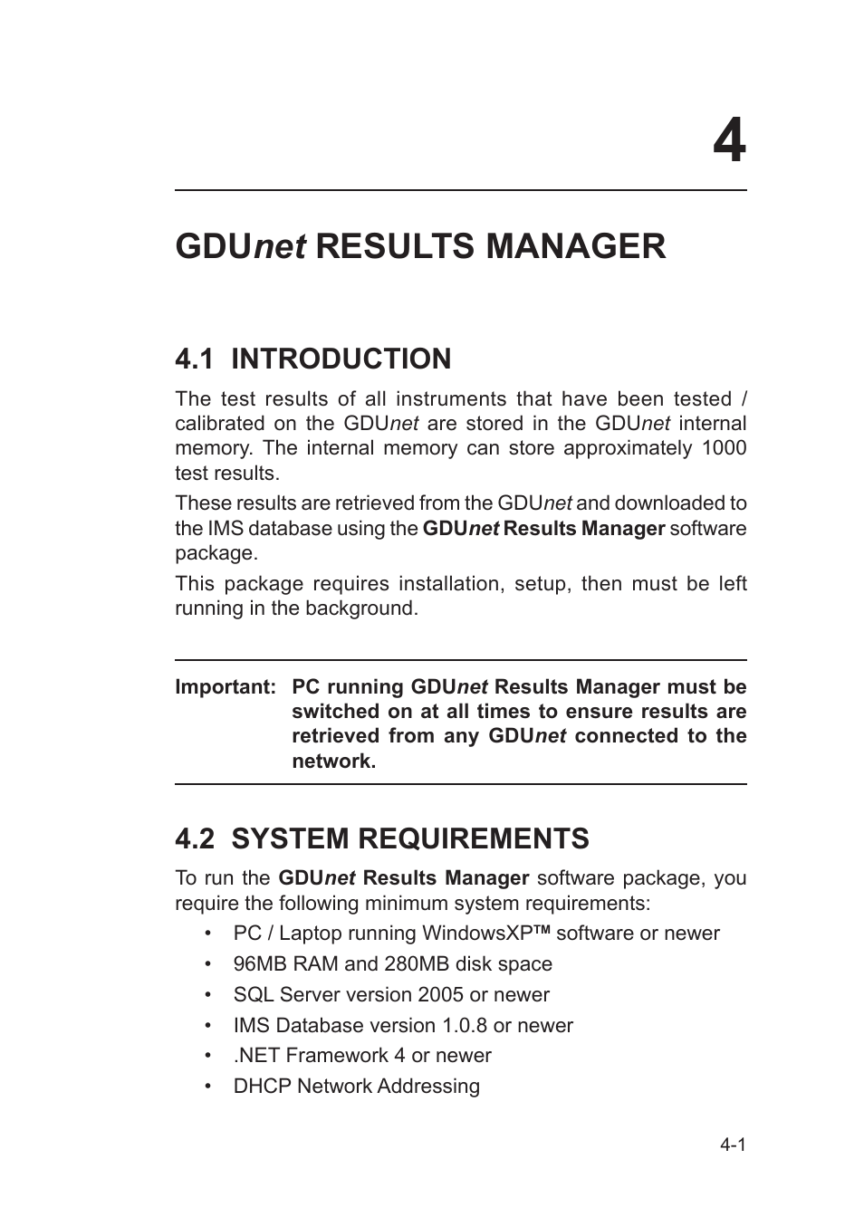 Gdu net results manager, 1 introduction, 2 system requirements | Heath Consultants Gas Delivery Unit (GDUnet) User Manual | Page 71 / 109