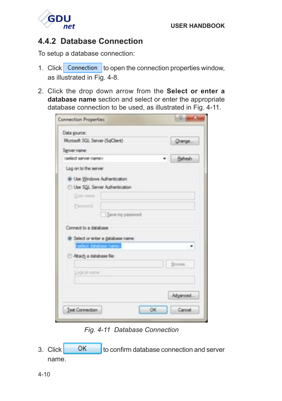 2 database connection | Heath Consultants Gas Delivery Unit (GDUnet) User Manual | Page 80 / 109