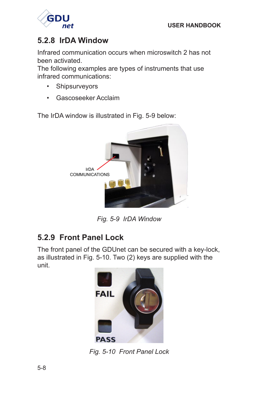 8 irda window, 9 front panel lock | Heath Consultants Gas Delivery Unit (GDUnet) User Manual | Page 90 / 109