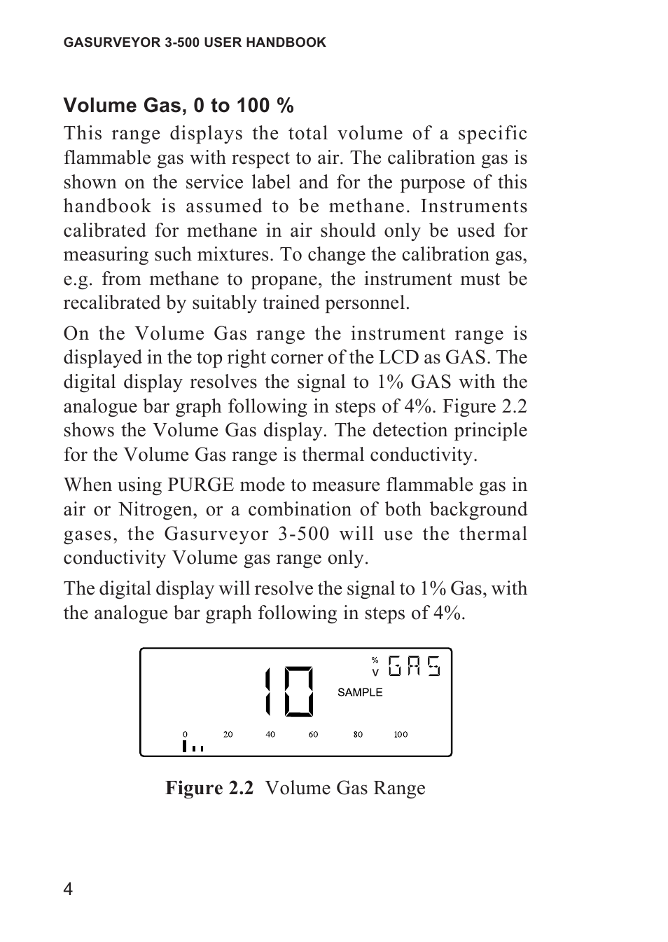 Volume gas, 0 to 100, Volume gas | Heath Consultants Gasurveyor 500 Series User Manual | Page 14 / 89