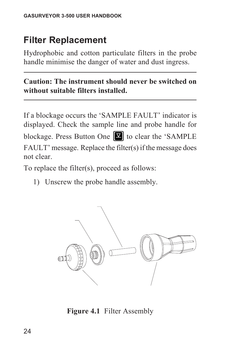 Filter replacement | Heath Consultants Gasurveyor 500 Series User Manual | Page 34 / 89