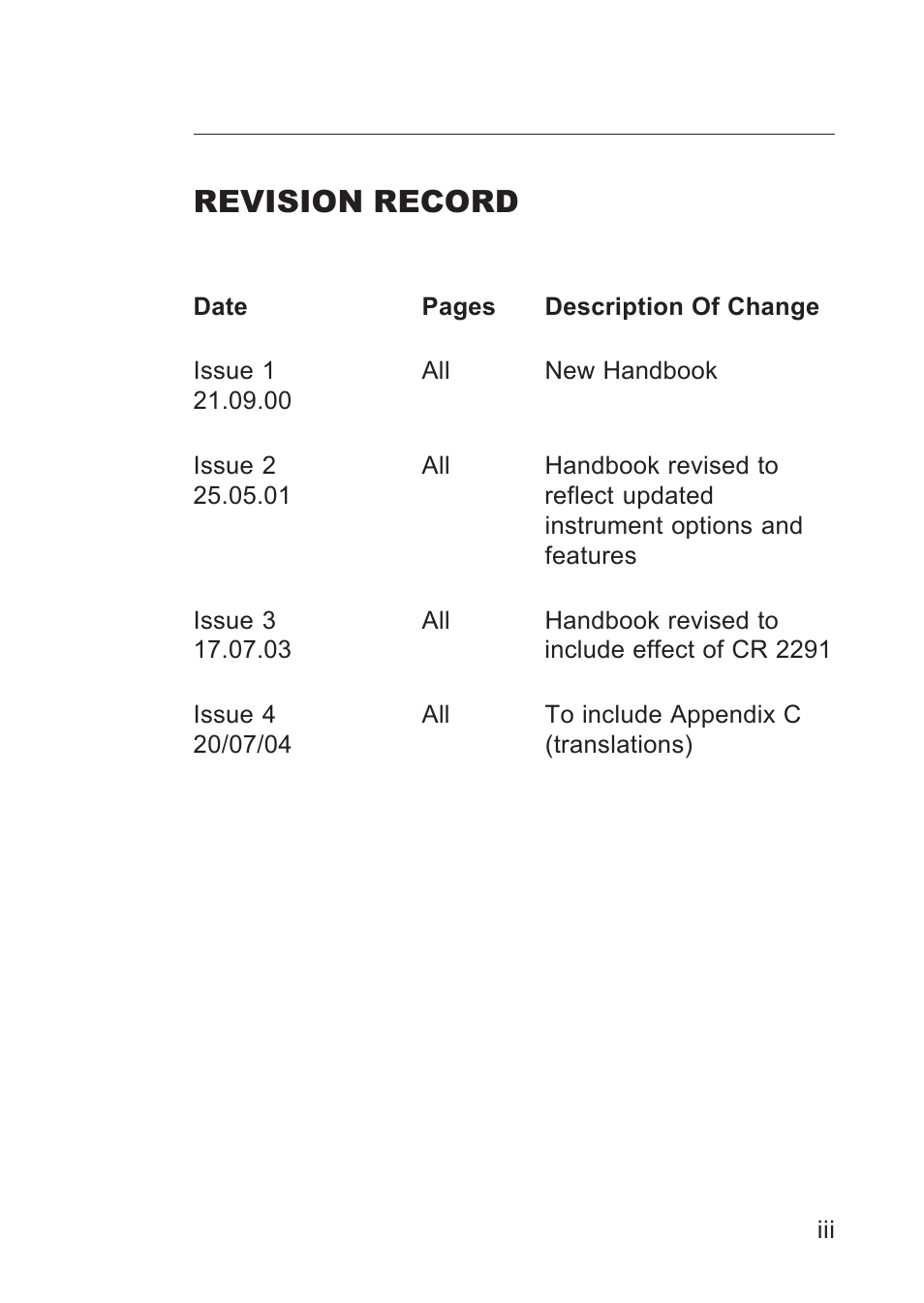 Revision record | Heath Consultants Gasurveyor 500 Series User Manual | Page 5 / 89