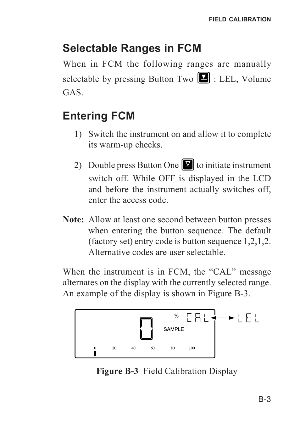 Selectable ranges in fcm, Entering fcm | Heath Consultants Gasurveyor 500 Series User Manual | Page 51 / 89