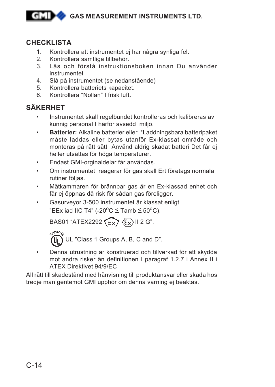 C-14 | Heath Consultants Gasurveyor 500 Series User Manual | Page 72 / 89