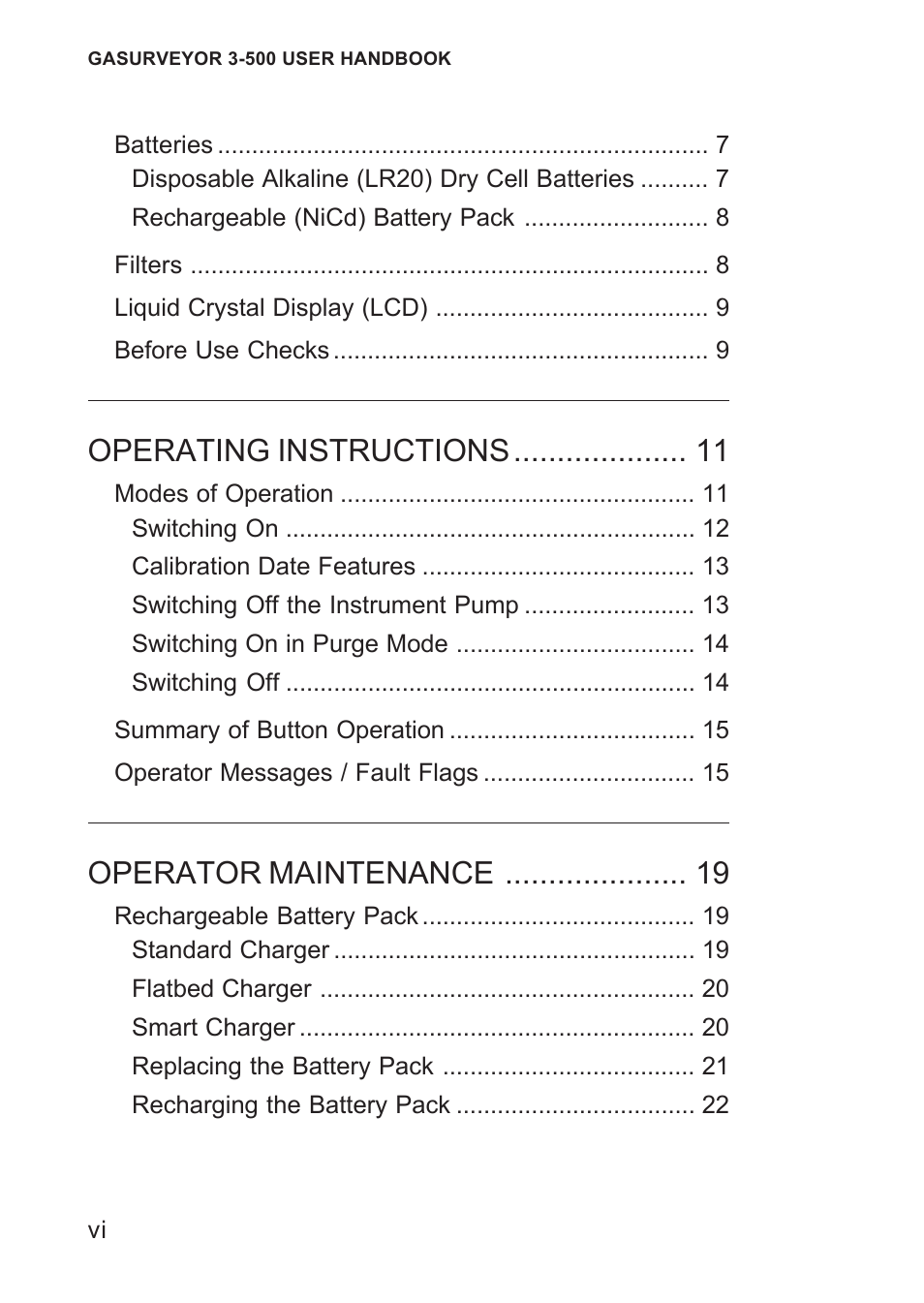 Operating instructions, Operator maintenance | Heath Consultants Gasurveyor 500 Series User Manual | Page 8 / 89