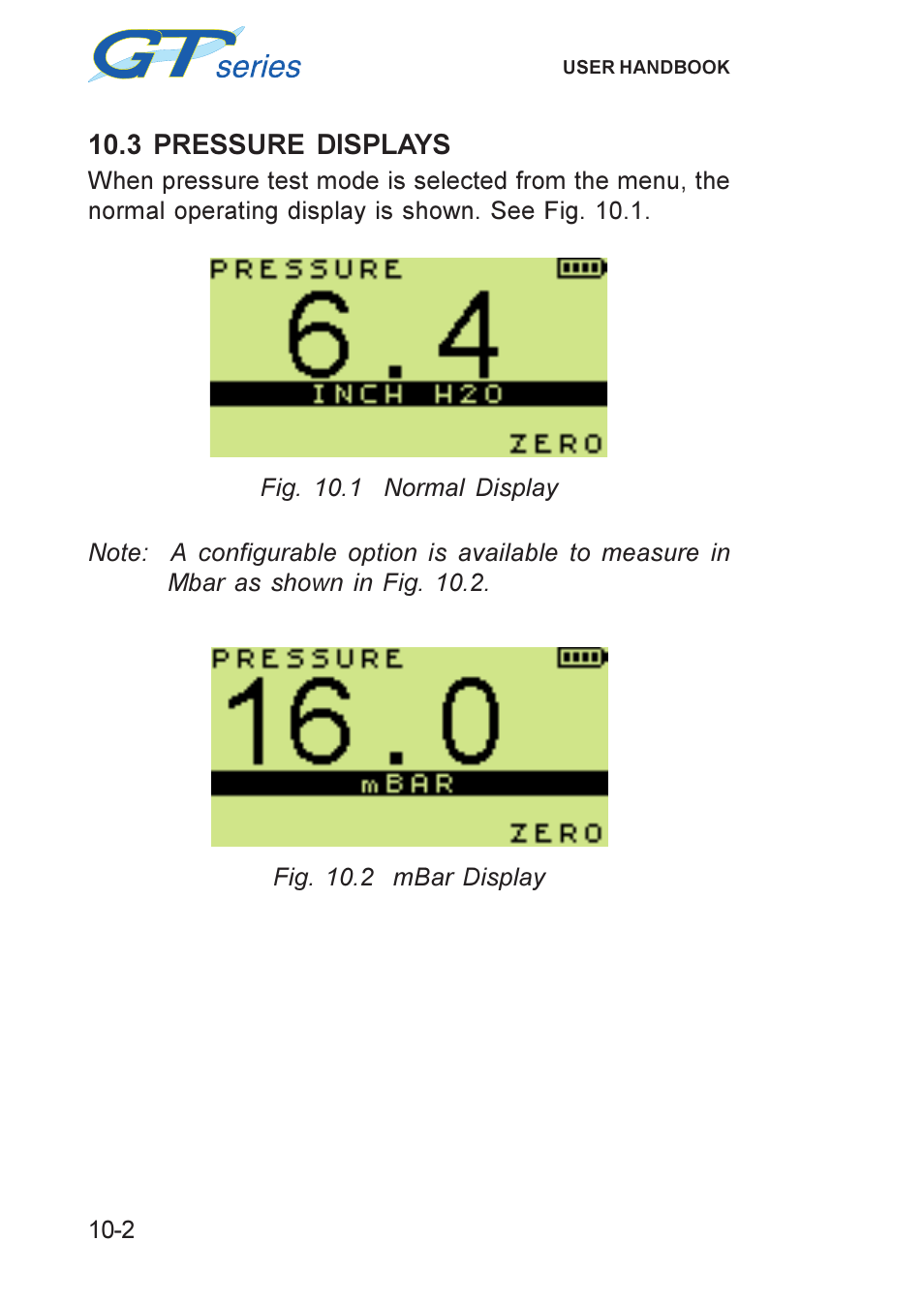 3 pressure displays, Displays, pressure, Pressure displays | Heath Consultants GT Series User Manual | Page 100 / 170