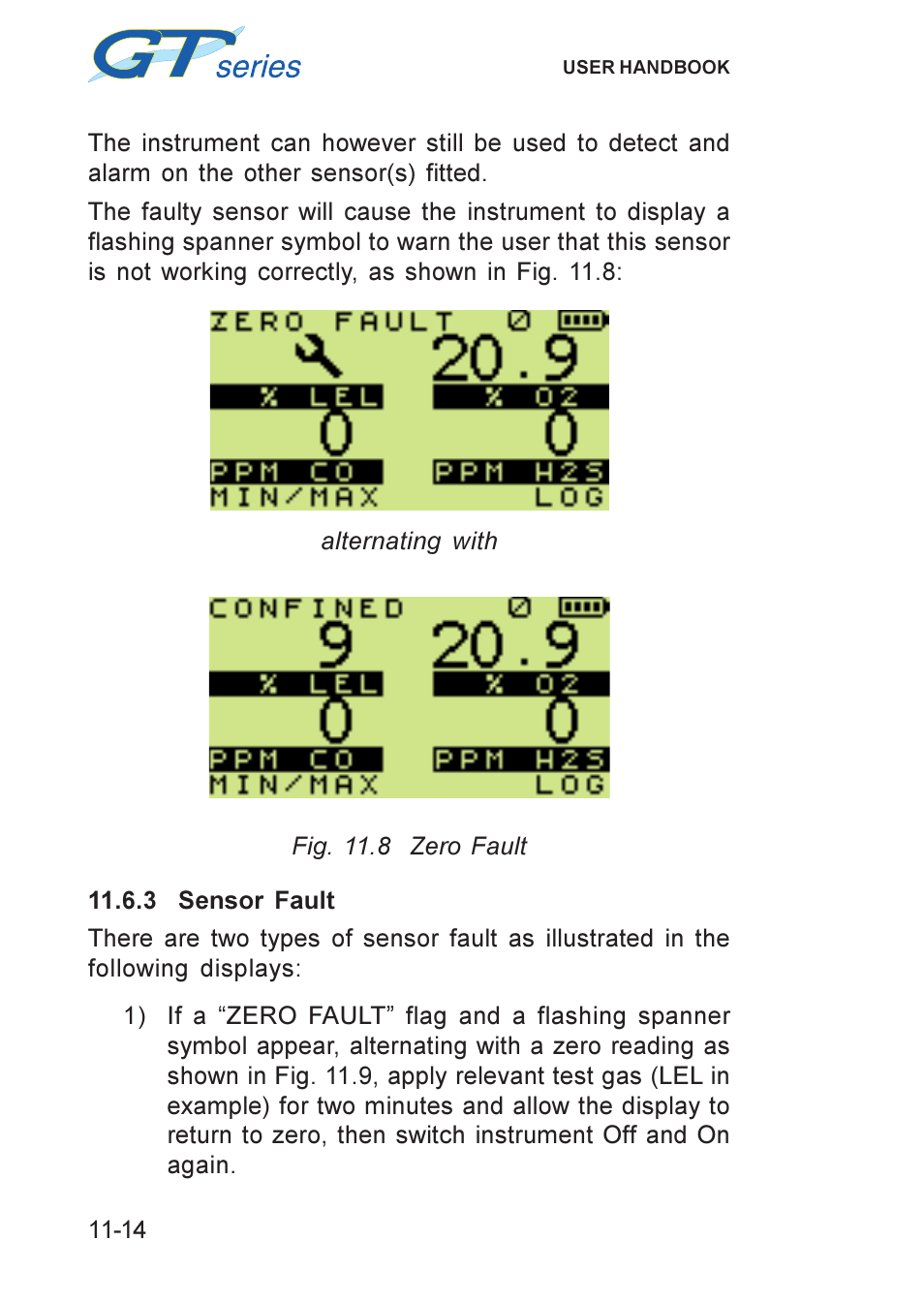 Fault, sensor, Sensor fault | Heath Consultants GT Series User Manual | Page 118 / 170