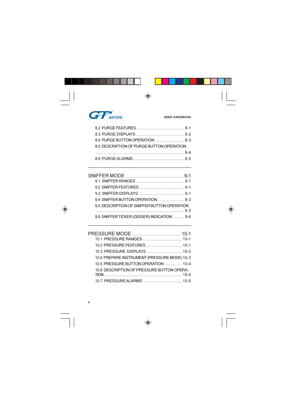 Sniffer mode -1, Pressure mode -1 | Heath Consultants GT Series User Manual | Page 12 / 170