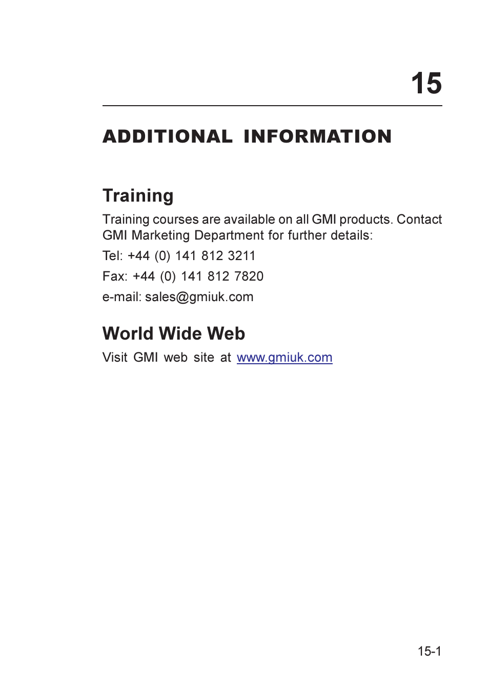 Additional information, Training, World wide web | Additional information -1, Training -1 world wide web -1 | Heath Consultants GT Series User Manual | Page 159 / 170