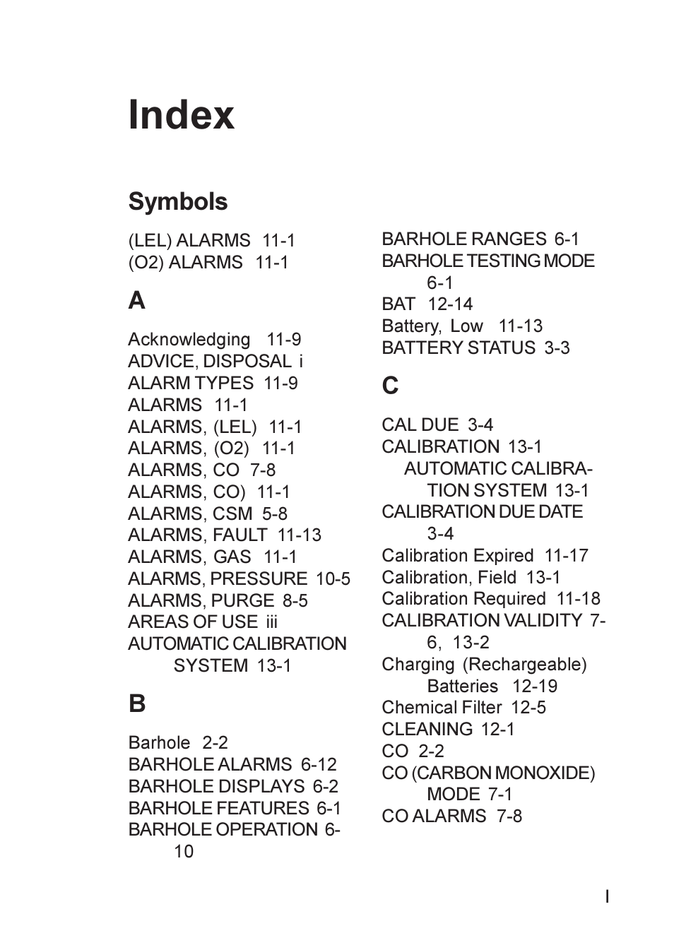 Index, Symbols | Heath Consultants GT Series User Manual | Page 163 / 170