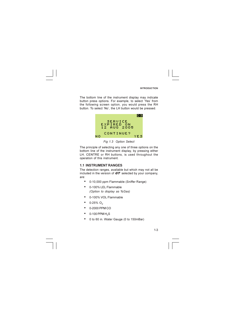 1 instrument ranges, Instrument ranges, Ranges, instrument | 1 instrument ranges -3 | Heath Consultants GT Series User Manual | Page 17 / 170