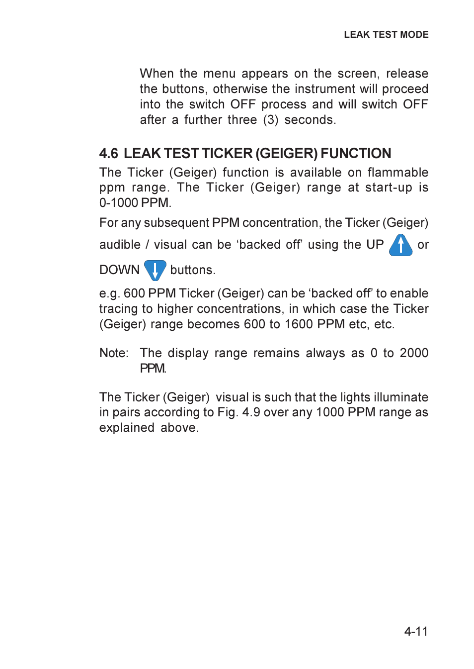 6 leak test ticker (geiger) function, Leak test ticker (geiger) function, 6 leak test ticker (geiger) function -11 | Heath Consultants GT Series User Manual | Page 53 / 170