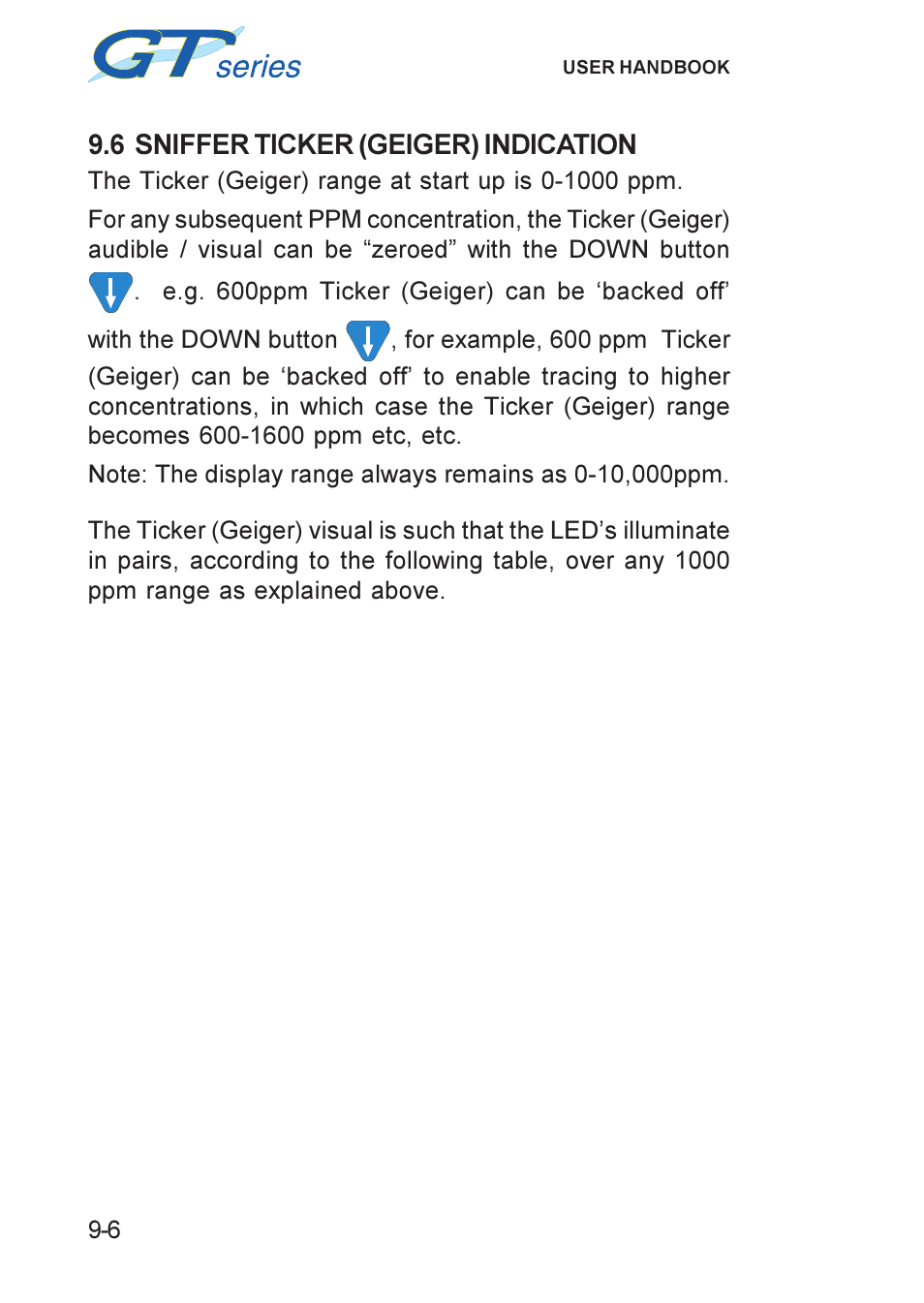 6 sniffer ticker (geiger) indication, Sniffer ticker (geiger) indication | Heath Consultants GT Series User Manual | Page 96 / 170