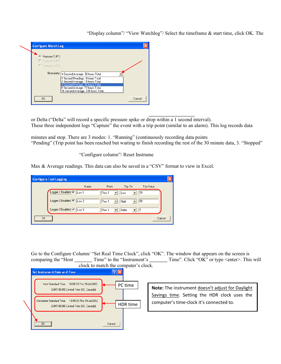 Set real time clock | Heath Consultants Heath Data Recorder (HDR) User Manual | Page 20 / 45