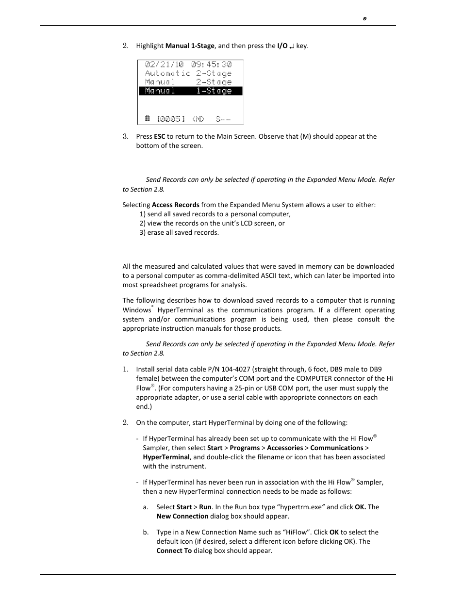 15 access records, 1 send records, Access records | Send records | Heath Consultants Hi Flow Sampler User Manual | Page 22 / 62