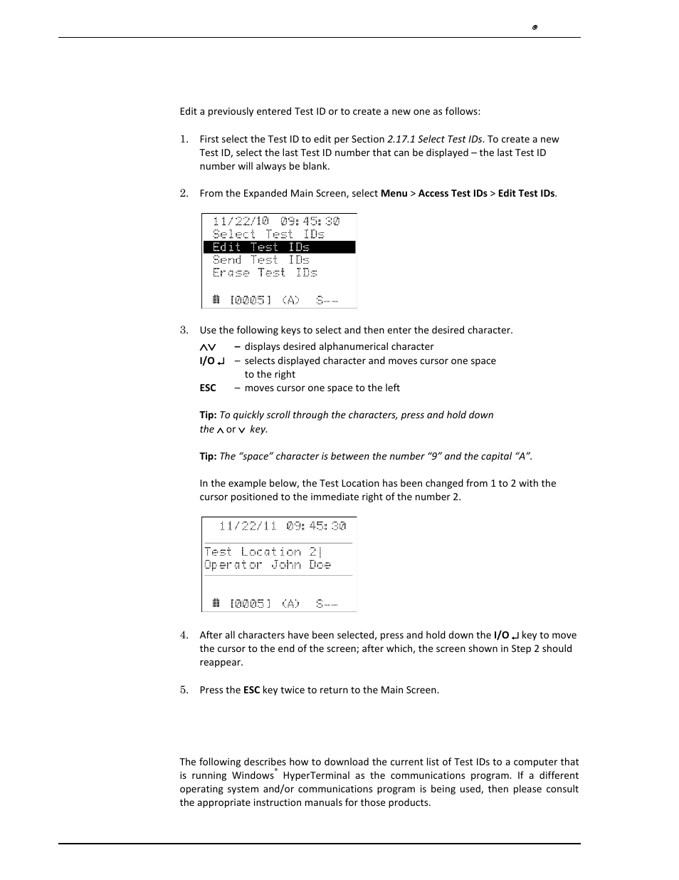 2 edit test ids, 3 send test ids, Edit test ids | Send test ids | Heath Consultants Hi Flow Sampler User Manual | Page 28 / 62